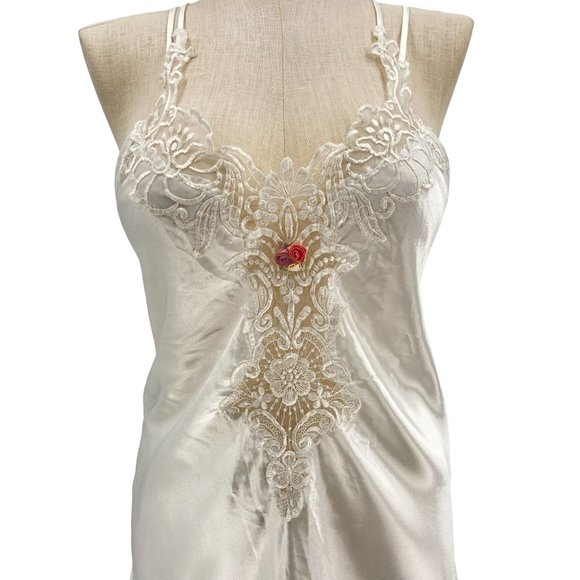 Vintage Other - Vintage 70s 80s California Dynasty White Lace and Satin Rose Lingerie Slip Dress